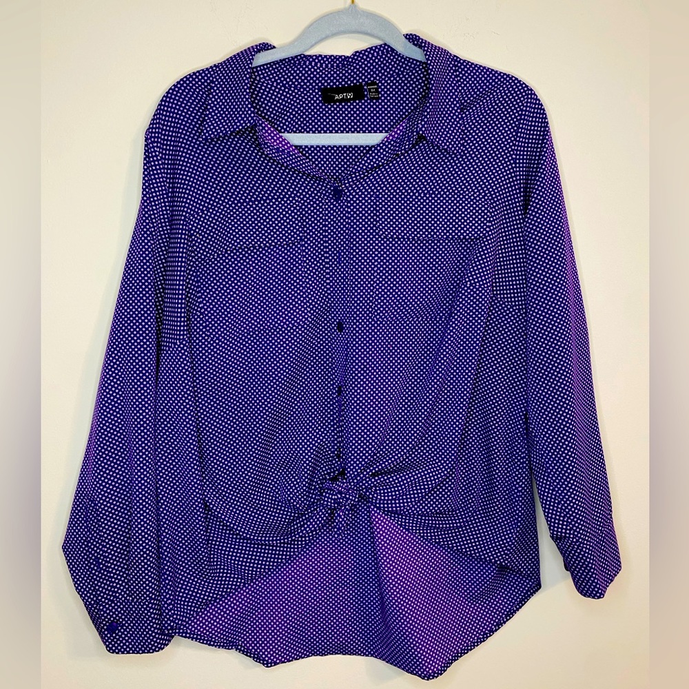 Apt 9 Button Down Plus Sized Shirt Blouse 0X Purple Top Polyester tie